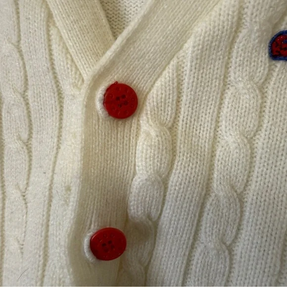 Vintage Lacoste IZOD Kids Cardigan Sweater Cream Red Buttons Striped Sleeve 3T - Picture 3 of 7